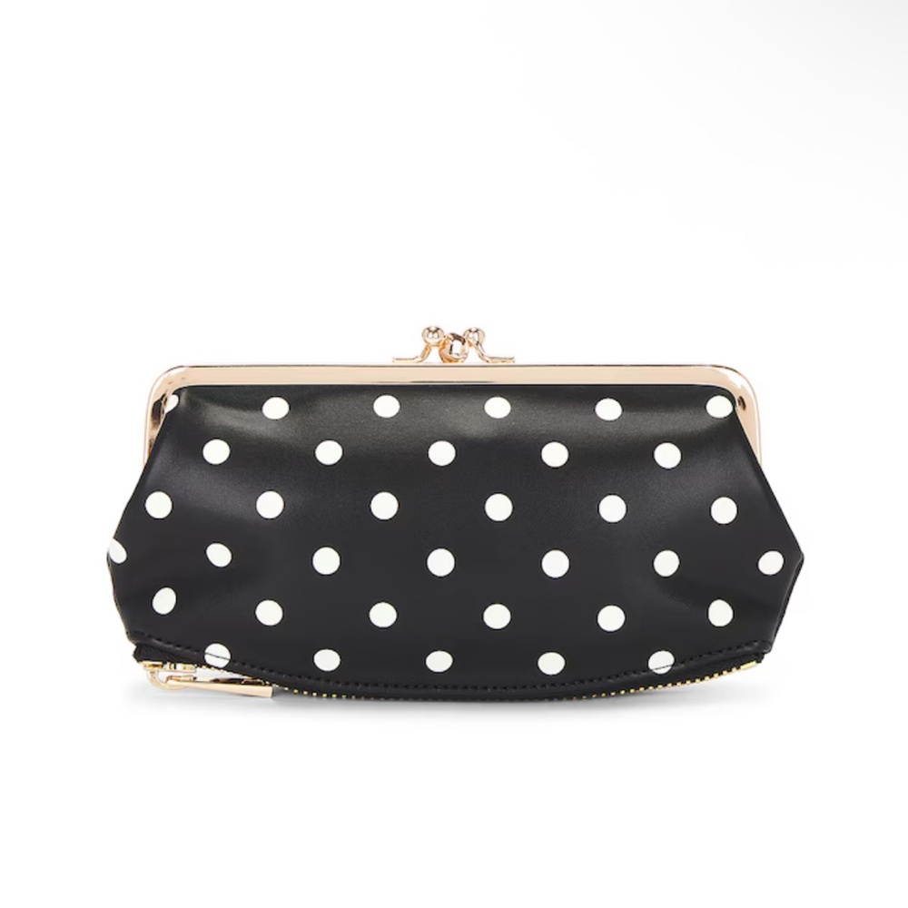 Revolve 8 Other Reasons Black Polka Dot Frame Kiss Lock Clutch 🆕
